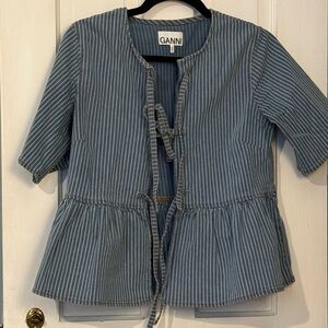Ganni Blue and White Striped Blouse